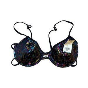 90s Deadstock Iridescent Holographic Bikini Top Underwire Cups 36B‎